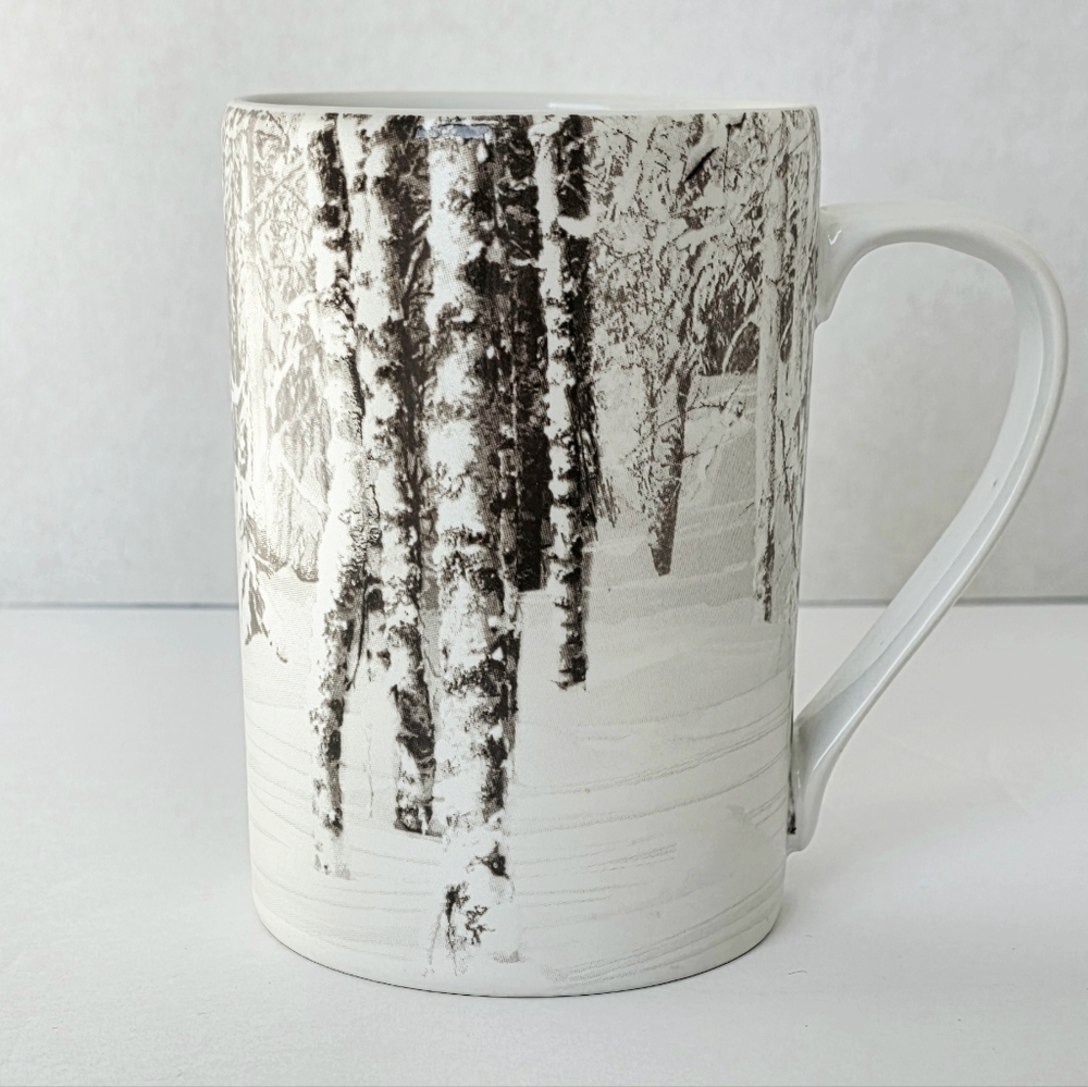 Pier 1 Coffee Tea Cup Birch Trees Snow Winter Porcelain Discontinued